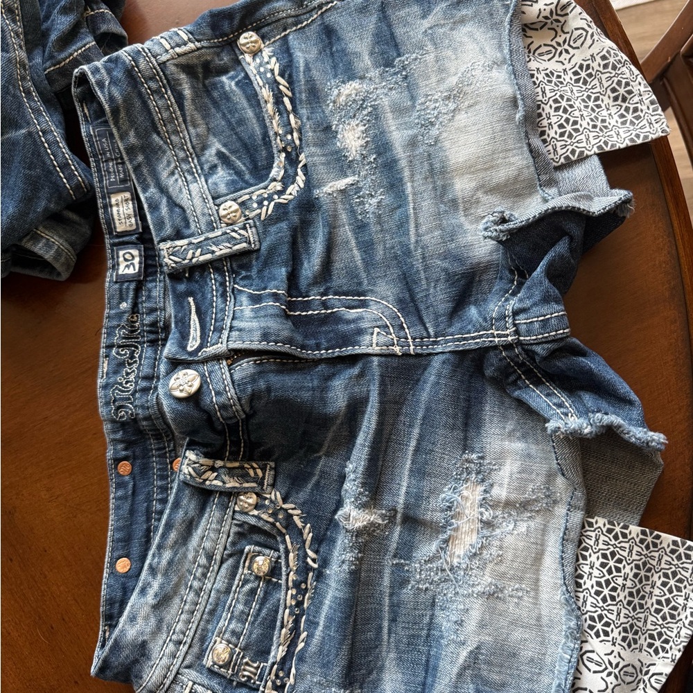 Miss Me Blue Jean Shorts with White Accents